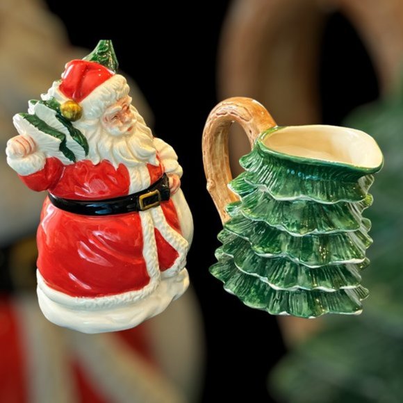 1989 TIMELESS TREASURES German Christmas Tree Creamer-Santa Figurine Suger Bowl - Picture 2 of 9